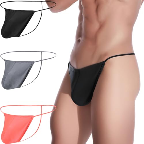 ZAIGELUO String Tanga Herren Mit Beutel Verstellbaren Leicht Männer Unterhose Niedrigschnitt T-Rücken Thong Unterwäsche XL 3er Pack von ZAIGELUO