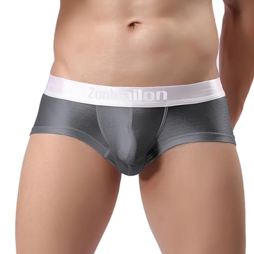 ZAIGELUO Herren Eisseide Boxershorts Weiche Sexy Unterwäsche mit Pouch Kurze Beine Nahtlos Trunks Retroshorts Shorts Sportliche Sporthose Unterhosen für Männer 2XL Grau von ZAIGELUO