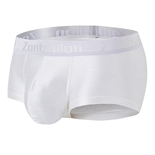 ZAIGELUO Herren Eisseide Boxershorts Weiche Sexy Unterwäsche mit Pouch Kurze Beine Nahtlos Trunks Retroshorts Shorts Sportliche Sporthose Unterhosen für Männer 3XL Weiß von ZAIGELUO