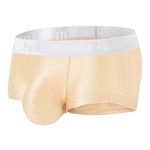 ZAIGELUO Herren Eisseide Boxershorts Weiche Sexy Unterwäsche mit Pouch Kurze Beine Nahtlos Trunks Retroshorts Shorts Sportliche Sporthose Unterhosen für Männer M Aprikose von ZAIGELUO