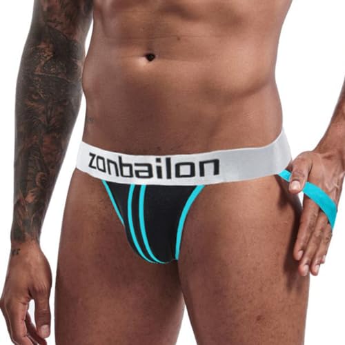 ZAIGELUO Herren Jockstraps Niedrig sitzende Unterwäsche Sport Tanga mit Beinriemen Männer String Sportunterwäsche Athletische Unterstützer 3XL Blau von ZAIGELUO