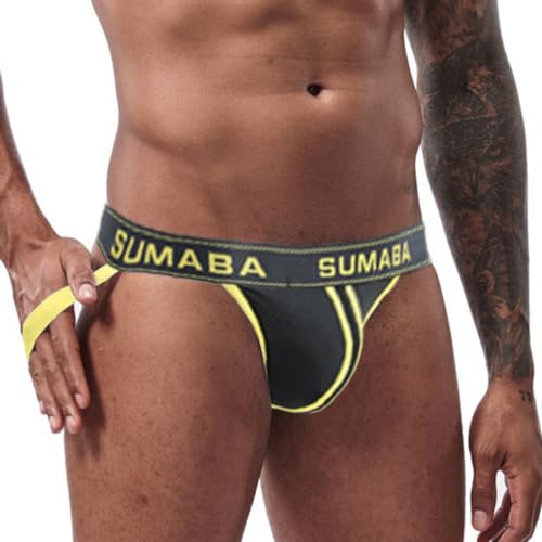 ZAIGELUO Herren Jockstraps Niedrig sitzende Unterwäsche Sport Tanga mit Beinriemen Männer String Sportunterwäsche Athletische Unterstützer 3XL Gelb von ZAIGELUO