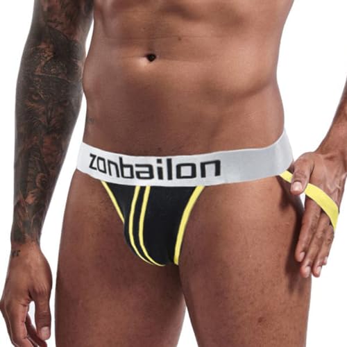 ZAIGELUO Herren Jockstraps Niedrig sitzende Unterwäsche Sport Tanga mit Beinriemen Männer String Sportunterwäsche Athletische Unterstützer 3XL Gelb von ZAIGELUO