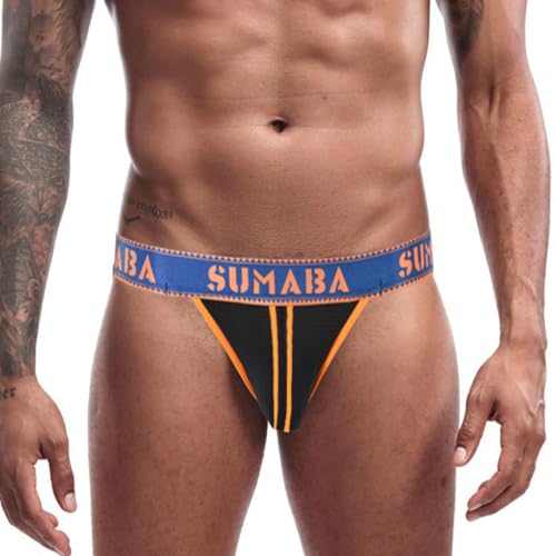ZAIGELUO Herren Jockstraps Niedrig sitzende Unterwäsche Sport Tanga mit Beinriemen Männer String Sportunterwäsche Athletische Unterstützer L Orange von ZAIGELUO
