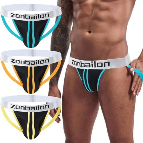 ZAIGELUO Herren Jockstraps Niedrig sitzende Unterwäsche Sport Tanga mit Beinriemen Männer String Sportunterwäsche Athletische Unterstützer M 3er Pack ZAIGELUO Herren Jockstraps Niedrig sitzende Unterwäsche Sport Tanga mit Beinriemen Männer String Sportunterwäsche Athletische Unterstützer M 3er Pack von ZAIGELUO
