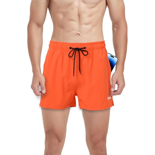 ZAIGELUO Sporthose Herren Kurz Shorts Sport Hose Trainingshose mit Tasche Männer Schnell Trocknend Laufhose Running Sportshorts Fitness Training Shorts Jogginghose L Orange von ZAIGELUO