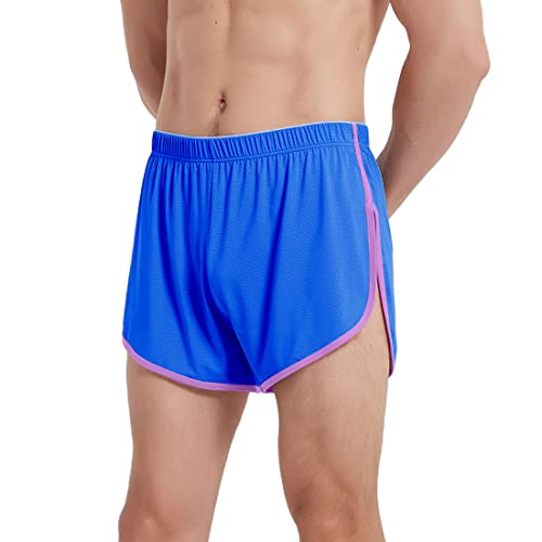 ZAIGELUO Herren Mesh Laufshorts Athletic Shorts Lose Split Sides Bodybuilding Schnelles Trocknen Laufen Kurze Loungehose Sweatpants Shorts für Männer 2XL Blau von ZAIGELUO