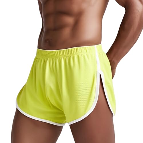 ZAIGELUO Herren Mesh Laufshorts Athletic Shorts Lose Split Sides Bodybuilding Schnelles Trocknen Laufen Kurze Loungehose Sweatpants Shorts für Männer M Gelb von ZAIGELUO
