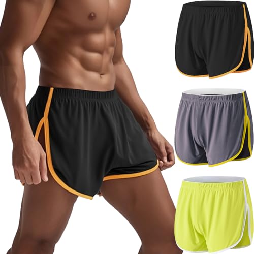 ZAIGELUO Herren Mesh Laufshorts Athletic Shorts Lose Split Sides Bodybuilding Schnelles Trocknen Laufen Kurze Loungehose Sweatpants Shorts für Männer XL 3er Pack von ZAIGELUO