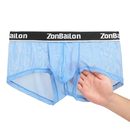 ZAIGELUO Herren Sexy Boxershort Transparent Männer Durchsichtiges Mesh Unterhosen Atmungsaktiv Weiche Unterwäsche 2XL Blue von ZAIGELUO