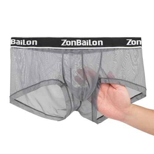 ZAIGELUO Herren Sexy Boxershort Transparent Männer Durchsichtiges Mesh Unterhosen Atmungsaktiv Weiche Unterwäsche 2XL Grey von ZAIGELUO