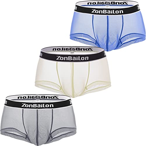 ZAIGELUO Herren Sexy Boxershort Transparent Männer Durchsichtiges Mesh Unterhosen Atmungsaktiv Weiche Unterwäsche L 3-Pack von ZAIGELUO