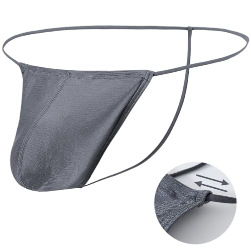 ZAIGELUO String Tanga Herren Mit Beutel Verstellbaren Leicht Männer Unterhose Niedrigschnitt T-Rücken Thong Unterwäsche 2XL Grau von ZAIGELUO