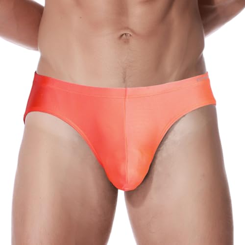 ZAIGELUO Eisseide Slips Herren Silk Briefs Underhose Weich Nahtlos Schnell Trocknende Low Rise Männer Unterwäsche 3XL Orange von ZAIGELUO