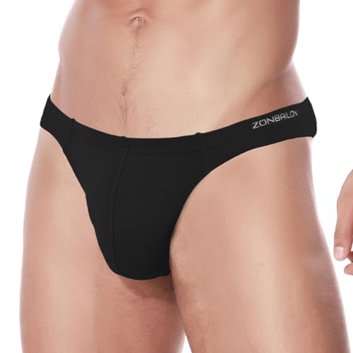 ZAIGELUO Herren String Bambus Tanga Unterwäsche Bulge Pouch Sexy Niedrige Taille T-Back Komfortabel Unterhosen 2XL Black von ZAIGELUO