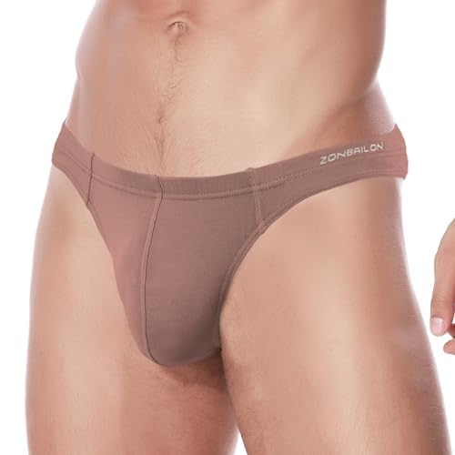 ZAIGELUO Herren String Bambus Tanga Unterwäsche Bulge Pouch Sexy Niedrige Taille T-Back Komfortabel Unterhosen 3XL Latte von ZAIGELUO