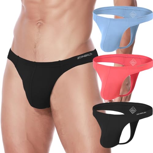 ZAIGELUO Herren String Bambus Tanga Unterwäsche Bulge Pouch Sexy Niedrige Taille T-Back Komfortabel Unterhosen L 3-Pack von ZAIGELUO