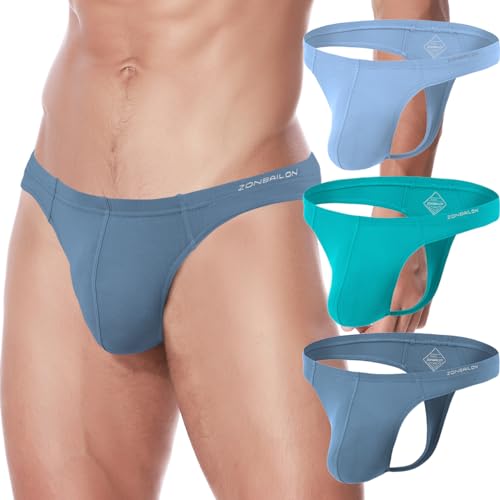 ZAIGELUO Herren String Bambus Tanga Unterwäsche Bulge Pouch Sexy Niedrige Taille T-Back Komfortabel Unterhosen L 3-Pack von ZAIGELUO