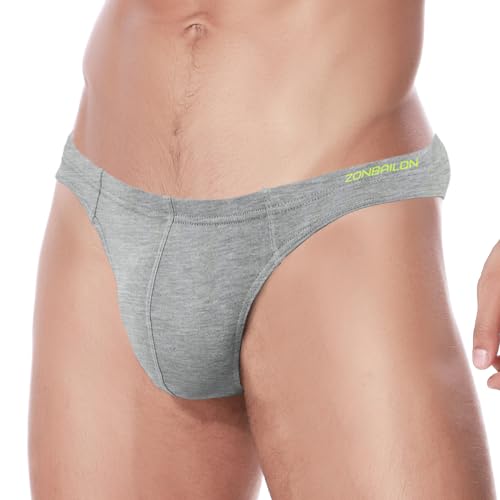 ZAIGELUO Herren String Bambus Tanga Unterwäsche Bulge Pouch Sexy Niedrige Taille T-Back Komfortabel Unterhosen L Grey von ZAIGELUO