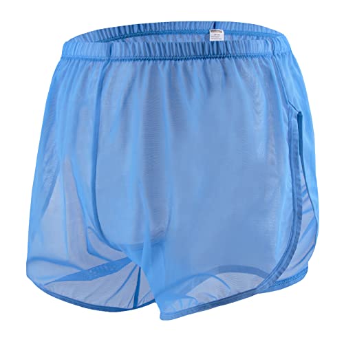 ZAIGELUO Herren Transparent Shorts Boxershorts Männer Mesh Durchsichtige Lockere Unterhose Large Split Side Atmungsaktive Freizeit Unterwäsche Nachtwäsche L Blau von ZAIGELUO