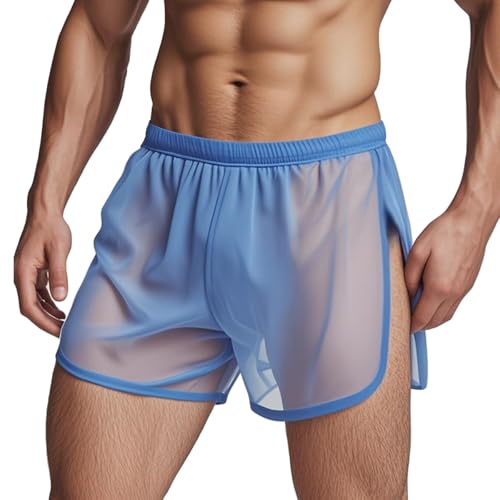 ZAIGELUO Herren Shorts Sexy Unterwäsche Transparent Männer Mesh Boxershorts Durchsichtige Lockere Unterwäsche Atmungsaktive Unterhose Nachtwäsche L Blau von ZAIGELUO