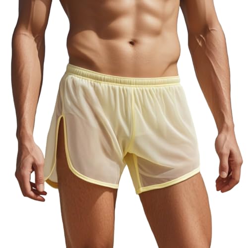 ZAIGELUO Herren Shorts Sexy Unterwäsche Transparent Männer Mesh Boxershorts Durchsichtige Lockere Unterwäsche Atmungsaktive Unterhose Nachtwäsche M Gelb von ZAIGELUO