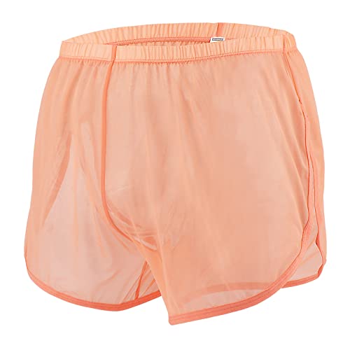 ZAIGELUO Herren Transparent Shorts Boxershorts Männer Mesh Durchsichtige Lockere Unterwäsche mit Large Split Side Atmungsaktive Freizeit Unterhose Nachtwäsche 2XL Orange von ZAIGELUO