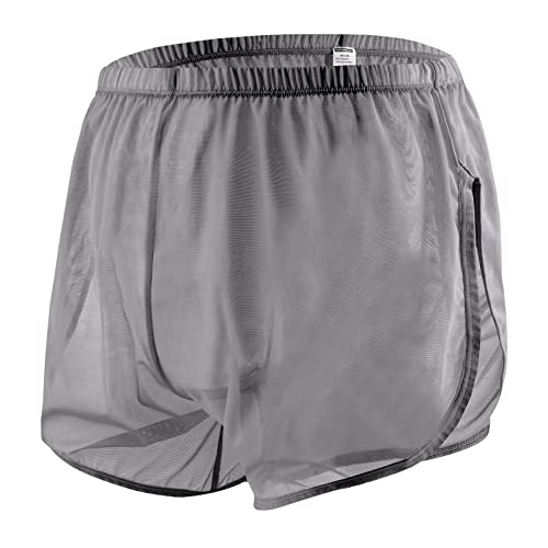 ZAIGELUO Herren Transparent Shorts Boxershorts Männer Mesh Durchsichtige Lockere Unterwäsche mit Large Split Side Atmungsaktive Freizeit Unterhose Nachtwäsche M Grau von ZAIGELUO