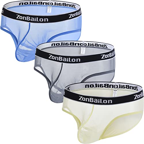 ZAIGELUO Herren Transparent Slips Durchsichtiges Sexy Mesh Unterwäsche Männer Low Rise Unterhosen Atmungsaktiv Weiche Briefs L 3er Pack von ZAIGELUO