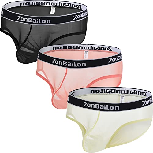 ZAIGELUO Herren Transparent Slips Durchsichtiges Sexy Mesh Unterwäsche Männer Low Rise Unterhosen Atmungsaktiv Weiche Briefs XL 3er Pack von ZAIGELUO