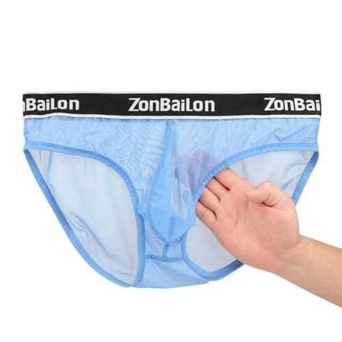 ZAIGELUO Herren Transparent Slips Durchsichtiges Sexy Mesh Unterwäsche Männer Low Rise Unterhosen Atmungsaktiv Weiche Briefs XL Blau von ZAIGELUO