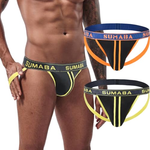 ZAIGELUO Jockstrap Herren Slips Unterwäsche Sport Tanga mit Beinriemen Männer String Jock Strap Sportunterwäsche M 2er Pack von ZAIGELUO