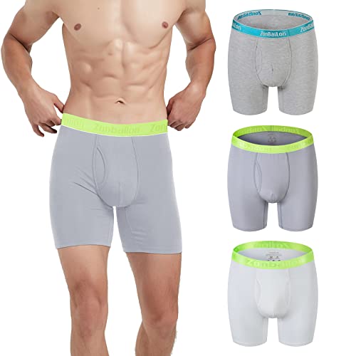 ZAIGELUO Mens Boxer Briefs Open Fly Pouch Boxer Shorts Bamboo Stretch Breathable No Ride Up Athletic Underwear Pack von ZAIGELUO