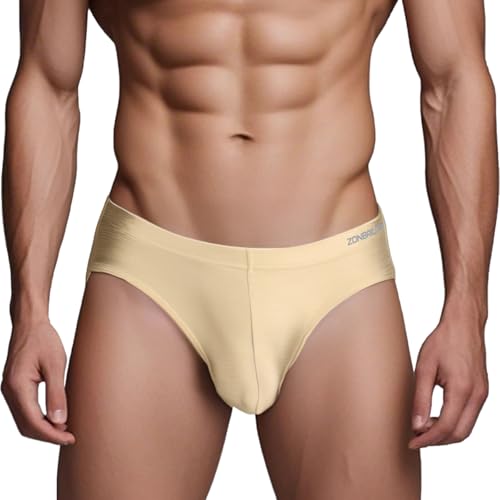 ZAIGELUO Slip Herren Weich Unterhosen Männer Atmungsaktive Eisseide Silk Briefs Nahtlos Low Rise Unterwäsche 3XL Aprikose von ZAIGELUO