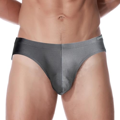 ZAIGELUO Eisseide Slips Herren Silk Briefs Underhose Weich Nahtlos Schnell Trocknende Low Rise Männer Unterwäsche L Grau von ZAIGELUO