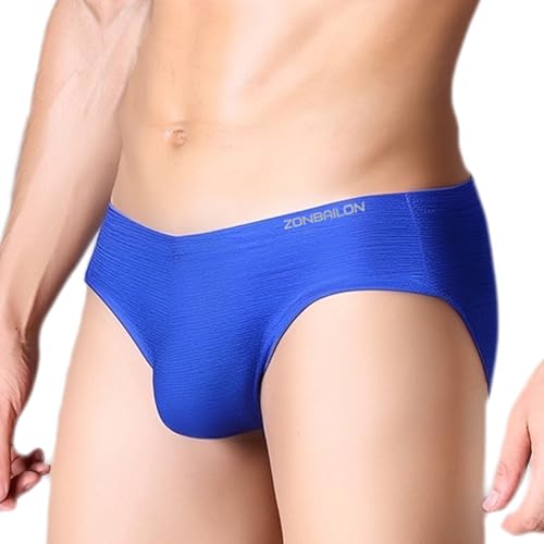 ZAIGELUO Slip Herren Weich Unterhosen Männer Atmungsaktive Eisseide Silk Briefs Nahtlos Low Rise Unterwäsche XL Blau von ZAIGELUO