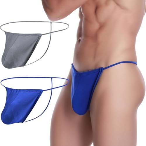 ZAIGELUO String Tanga Herren Mit Beutel Verstellbaren Leicht Männer Unterhose Niedrigschnitt T-Rücken Thong Unterwäsche 3XL 2er Pack von ZAIGELUO