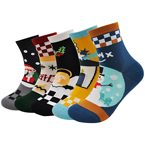 ZAKASA Bunte Damen Weihnachtssocken Sportsocken: Lustige Baumwoll Kuschelsocken Socken mit Weihnachtsmann Motiv Neuheit Christmas Socken Neujahr Geschenk für Frau EU 35-41 Weihnachten-E, 5 Paare von ZAKASA