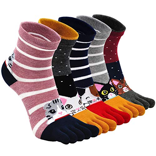 ZAKASA Bunte Zehensocken für Frauen Komfort Lauftrainer aus weicher Baumwolle Sportliche Socken Lustige Neuheit Geschenke - 5 Paare von ZAKASA