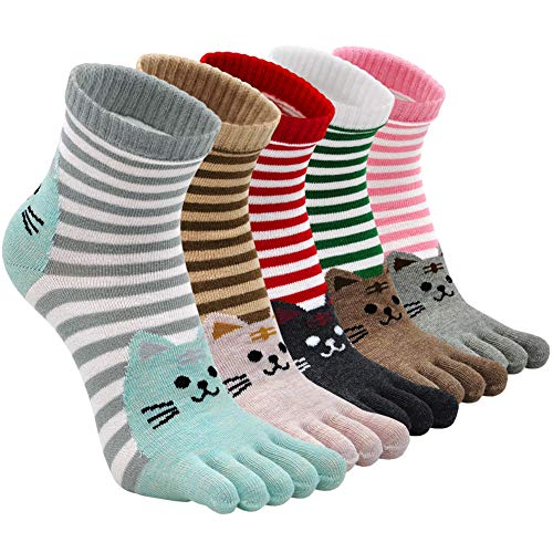 ZAKASA Bunte Zehensocken für Frauen Komfort Lauftrainer aus weicher Baumwolle Sportliche Socken Lustige Neuheit Geschenke - 5 Paare von ZAKASA