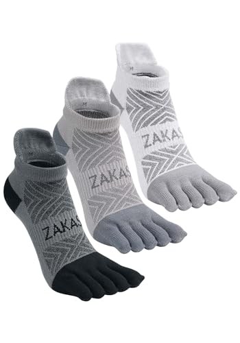 ZAKASA Coolmax Zehensocken Herren Sneakersocken: Kurz Fünf Finger Socken Männer Atmungsaktive Anti Schweiß Socken Sportsocken für Wandern Fitness 43-46 Klassisch-3 Paare von ZAKASA