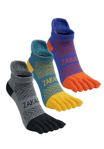 ZAKASA Coolmax Zehensocken Herren Sneakersocken: Kurz Fünf Finger Socken Männer Atmungsaktive Anti Schweiß Socken Sportsocken für Wandern Fitness 43-46 Mischfarbe-3 Paare von ZAKASA