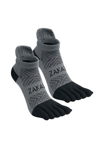 ZAKASA Coolmax Zehensocken Herren Sneakersocken: Kurz Fünf Finger Socken Männer Atmungsaktive Anti Schweiß Socken Sportsocken für Laufen Running Wandern Fitness 43-46 Schwarz-1 Paar von ZAKASA