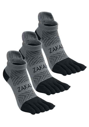 ZAKASA Coolmax Zehensocken Herren Sneakersocken: Kurz Fünf Finger Socken Männer Atmungsaktive Anti Schweiß Socken Sportsocken für Laufen Running Wandern Fitness 43-46 Schwarz-3 Paare von ZAKASA