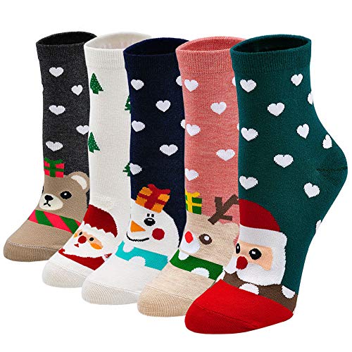 ZAKASA Damen Weihnachtssocken Kuschelsocken Baumwoll: Bunte Sportsocken Festliche Socken mit Weihnachtsmann Motiv Neuheit Christmas Socken Neujahr Geschenk für Frau EU 35-41 Weihnachten-B, 5 Paare von ZAKASA