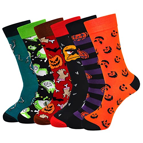 ZAKASA Halloween Socken Herren Baumwolle: Lustig Bunte Coole Witzige Muster Strümpfe Weihnachts Geschenkideen Halloween Party Socken Pumpkin Ghost Skeleton Gorilla EU 39-46 Halloween B-6 paare von ZAKASA