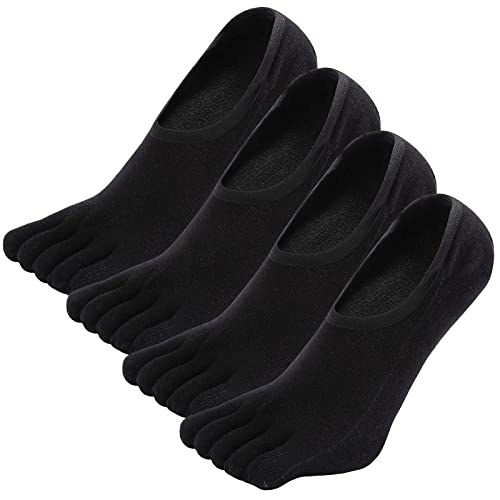 ZAKASA Herren Füsslinge Sneaker Zehensocken: Unsichtbare Fünf Finger Socken mit Rutschfest Silikon Kurze Sportsocken No Show Socken EU 45-48 Schwarz-4 Paare von ZAKASA