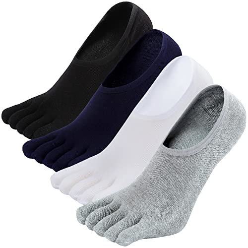 ZAKASA Herren Füsslinge Sneaker Zehensocken: Lustige Baumwolle Unsichtbare Fünf Finger Socken mit Rutschfest Silikon Kurze Sportsocken No Show Socken EU 45-48 Klassisch-4 Paare von ZAKASA