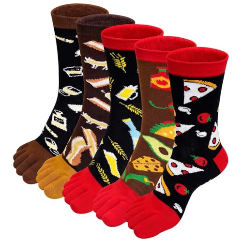 ZAKASA Herren Zehensocken Baumwolle Fünf-Finger-Crew-Socken Athletic Running Socken 5 Paar, Gemischt-13, 41.5-46 EU von ZAKASA