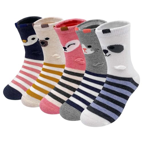 ZAKASA Kinder Mädchen Socken Kindersocken: Lustige Bunte Socken Baumwolle Tiere Streifen Motiv Kinder Strümpfe EU 35-38 Tier 5 Paare von ZAKASA